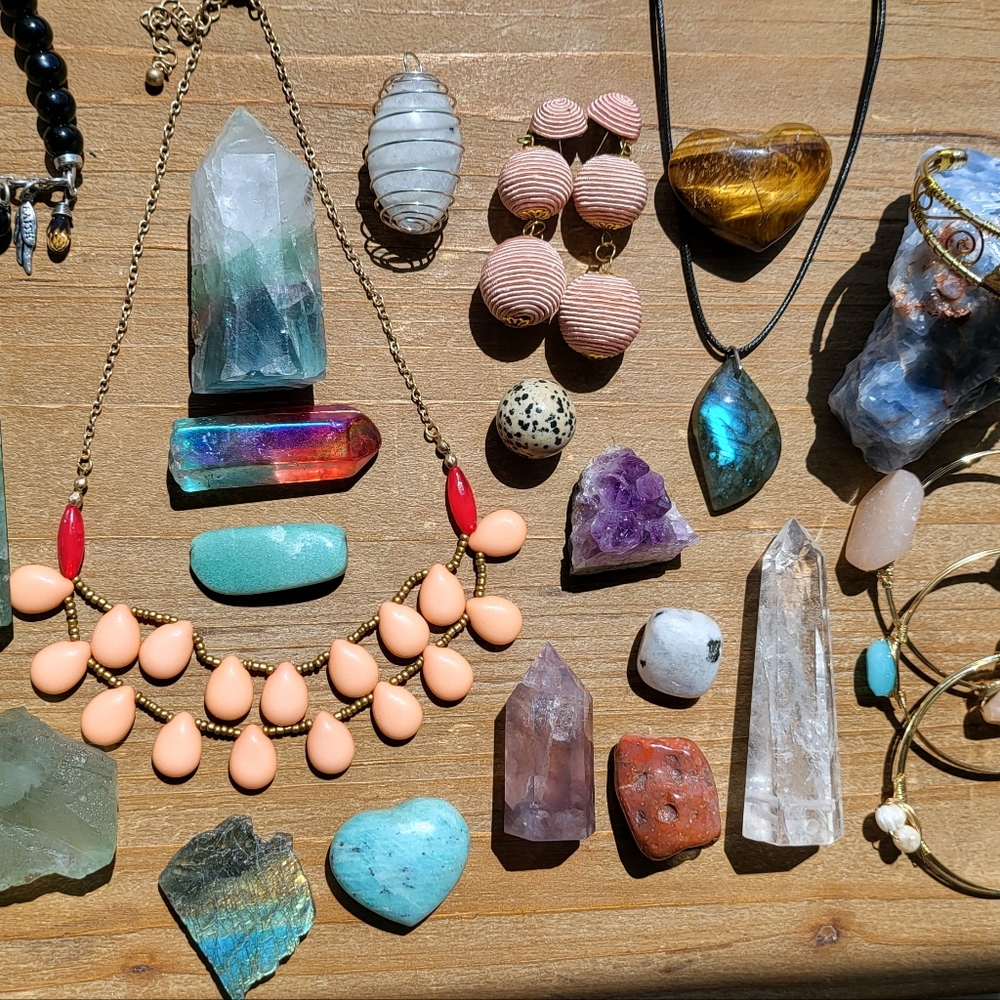 Mystery Crystal Jewelry Box / Necklace / Earrings / Crystal Tower / Palm Stones